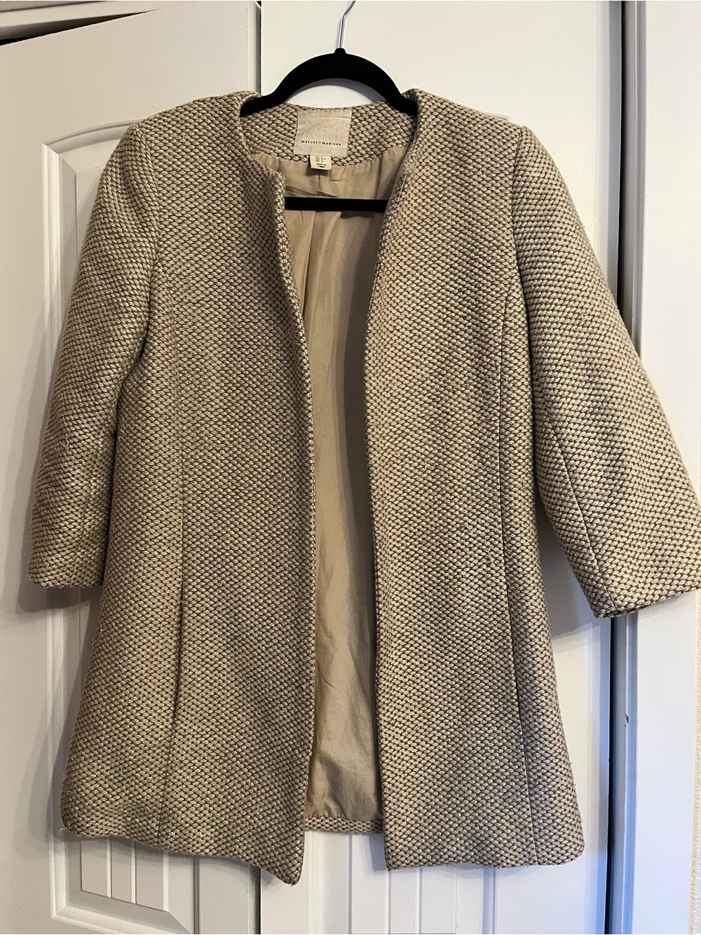 Mercer & Madison Metallic Gold Woven Open Front Car Coat S